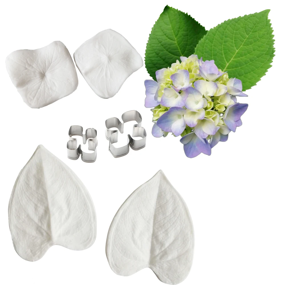 Hydrangea Flower Leaves Veiners& Cutters Silicone Molds For Desserts Round Cake Shape Resin Clay Scented Fondant Forms