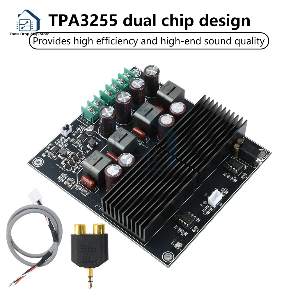

DC 19-50V Stereo Dual Channel Amplifier Board 600W+600W HIFI Dual Core TPA3255 Class D Digital Amplifier Module