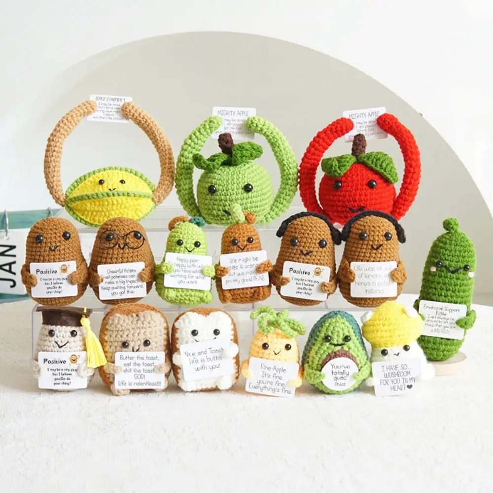 Cute Ornaments Funny Positive Potato with Positive Affirmation Card Home Decoration Knitted Potato Office Decor Handmade
