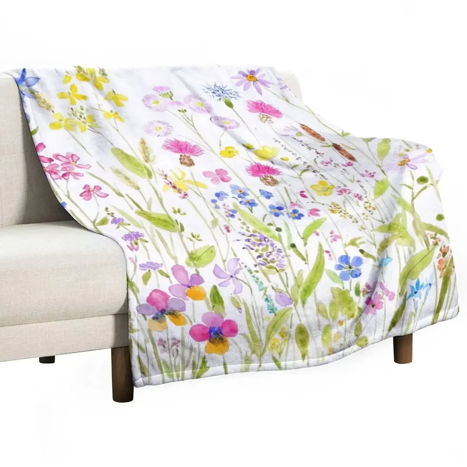 colorful meadow fields watercolor Throw Blanket Camping Beach Moving blankets ands Vintage Baby Blankets