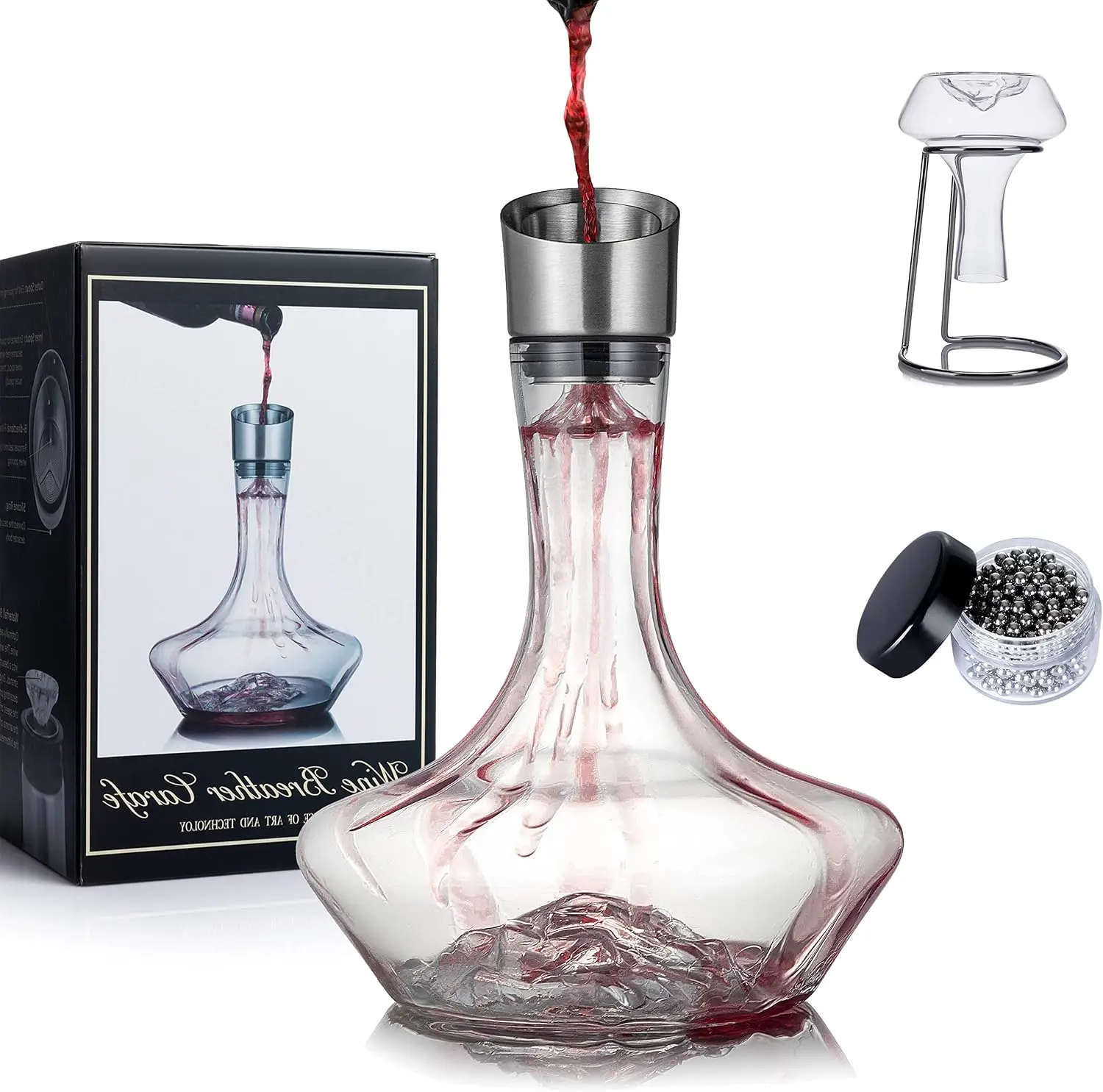 YouYah Iceberg Wine Decanter Set with Aerator Filter,Drying Stand and Cleaning Beads,Red Wine Carafe,Wine Aerator,Wine Gift,100%