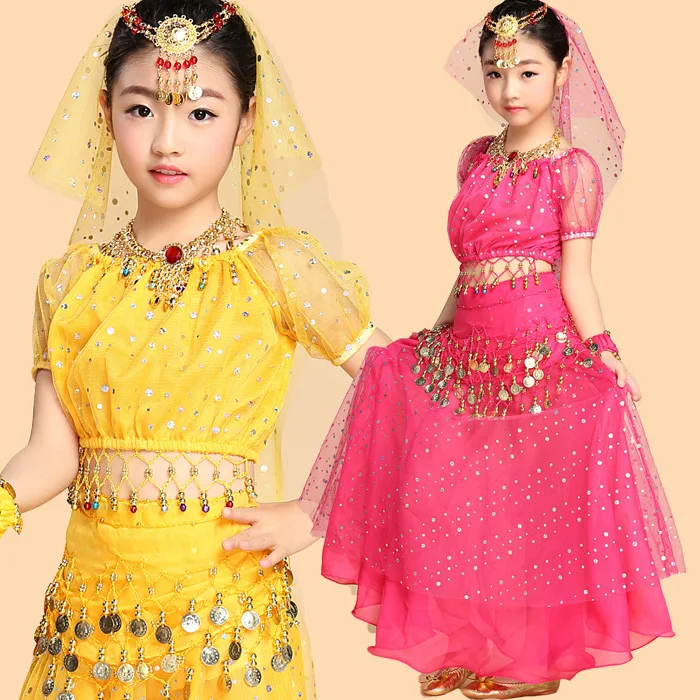 New children's belly dance set, children's Indian dance dance costumes, performance costumes, sequin skirts for children