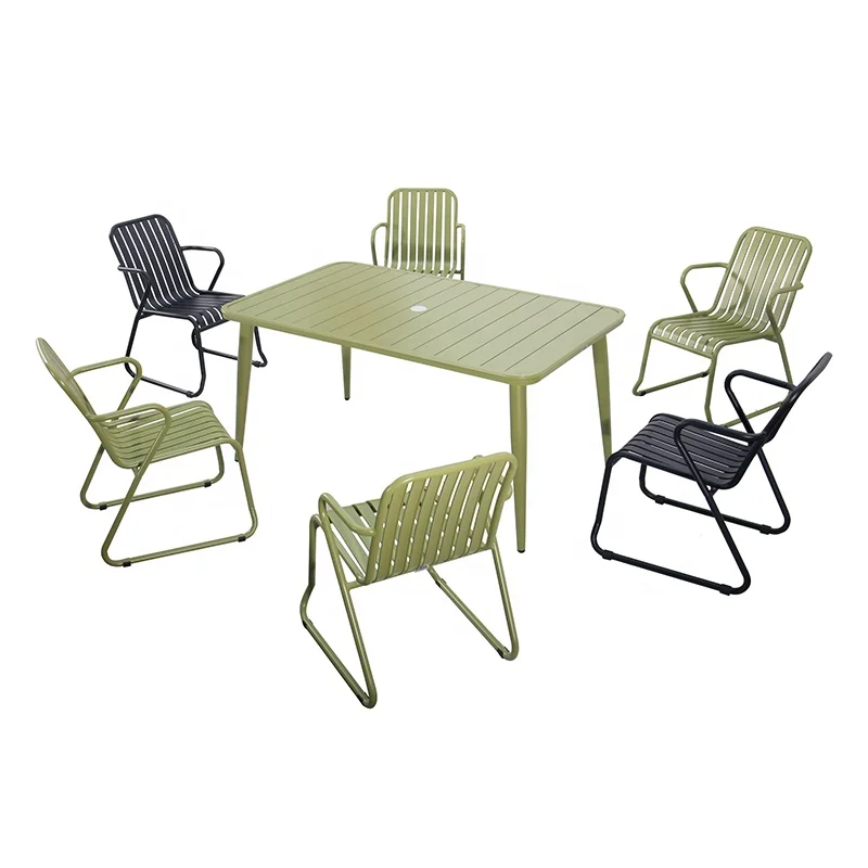 Patio Porch 7 Piece Dining Set Furniture Outdoor Garden Cafe Aluminum Table and 6 Seater Chairs for Outside