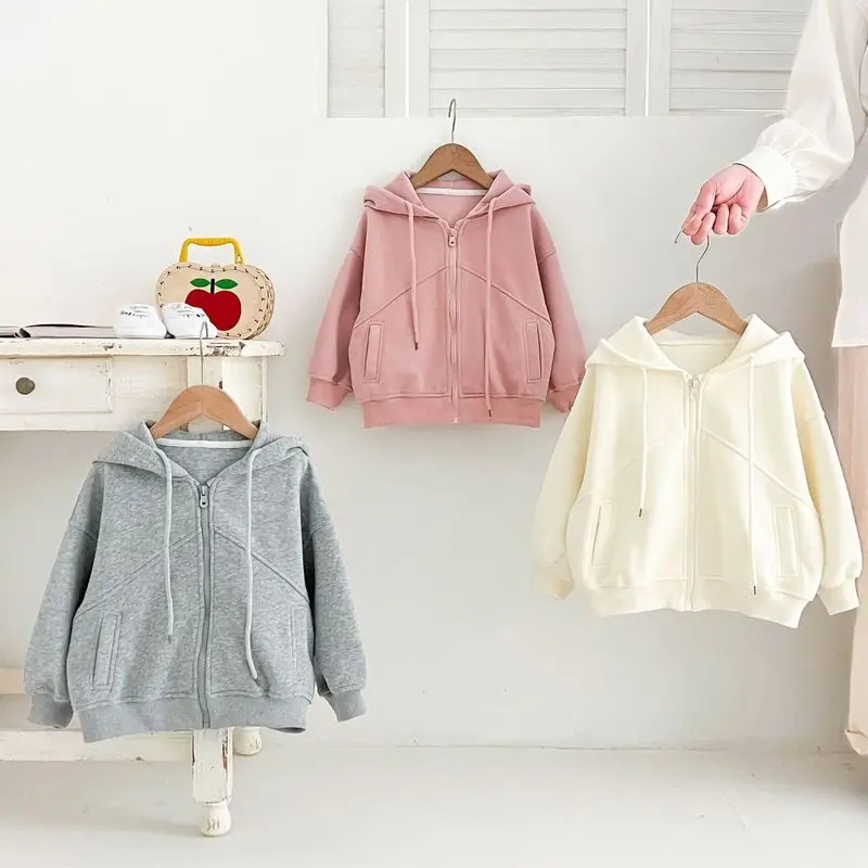 Korean-style children's hooded sweatshirt jacket，New Spring and Autumn Children's Clothing，Unisex solid color casual zip-up top