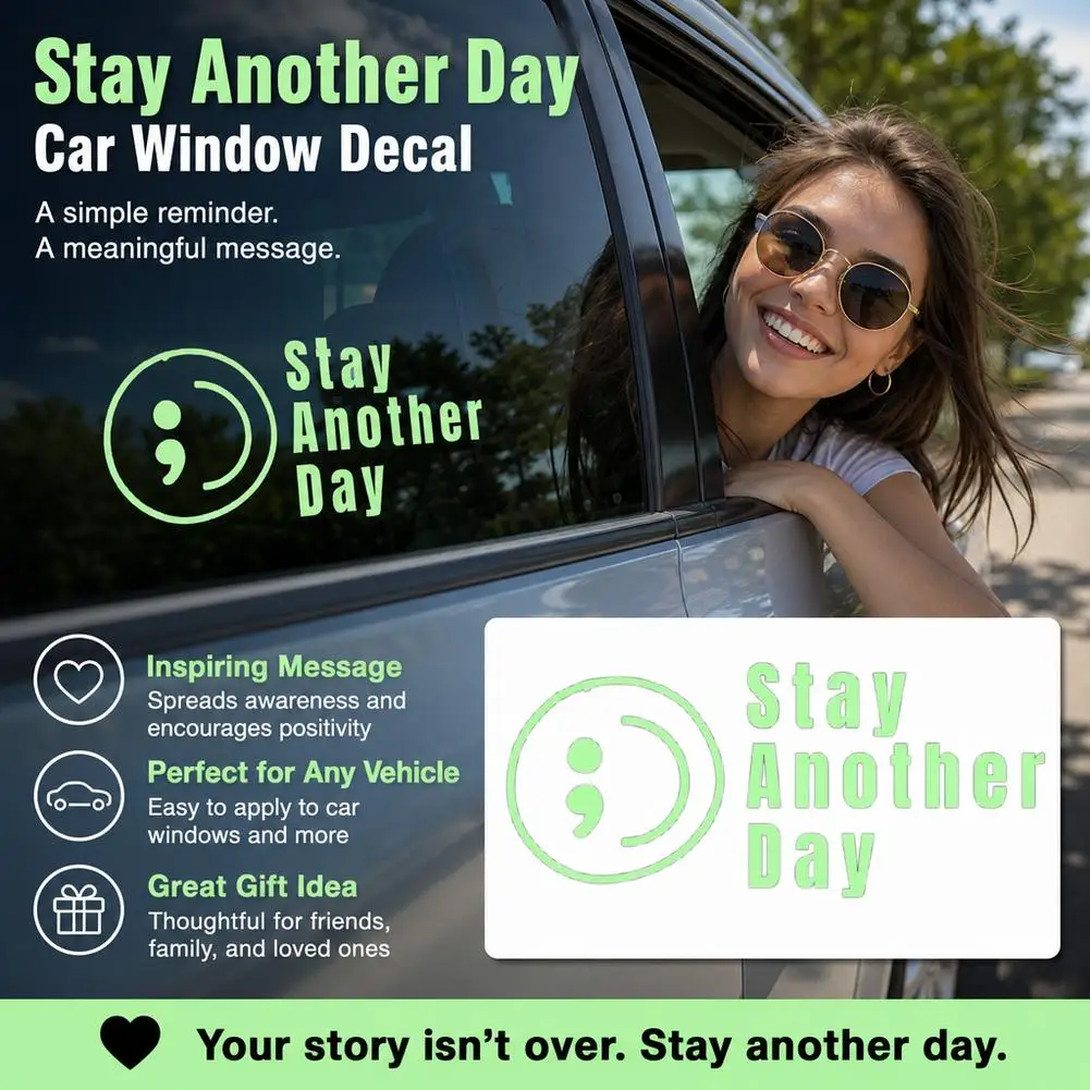 Stay Another Day Semicolon Smiling Expression Car Sticker Waterproof Decal For Car Window Laptop Motivation Gift Aesthetic Decor