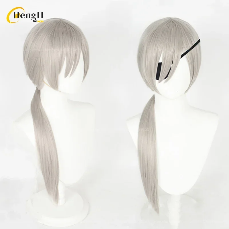 In magazzino Quanxi parrucca sintetica Anime lunga 70cm parrucca Cosplay treccia grigio argento con toppa parrucche per capelli resistenti al calore + cappuccio parrucca