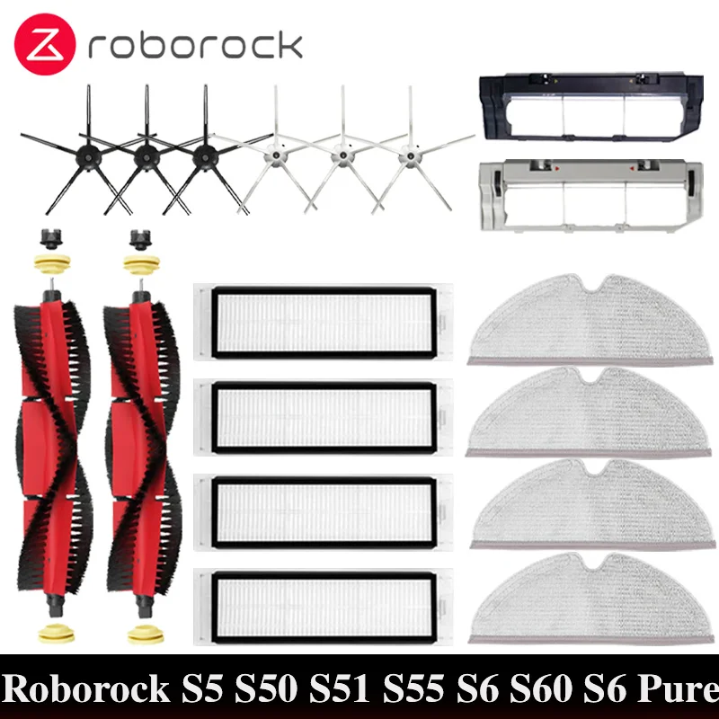 Roborock S5 S50 S51 S55 S6 S60 S6 순수 진공 청소기 액세서리 HEPA 필터 걸레 천 사이드 메인 브러시 예비 부품