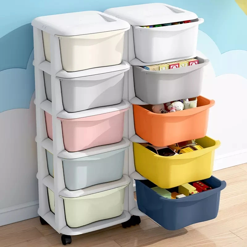 Living Room Bedroom Large Capacity Children Kids Toy Safety Plastic Storage Racks Drawer Cabinet with Wheels