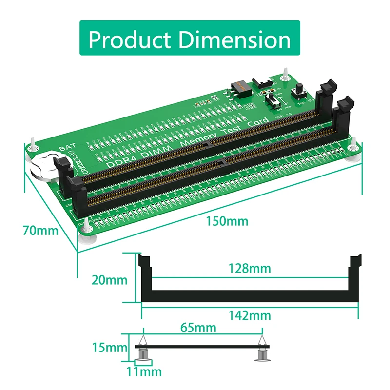 Desktop Computer Motherboard Memory Slot 2x DDR4 Diagnostic Repair Analyzer Test DDR4 DIMM Memory Test Card With LED Tester Card