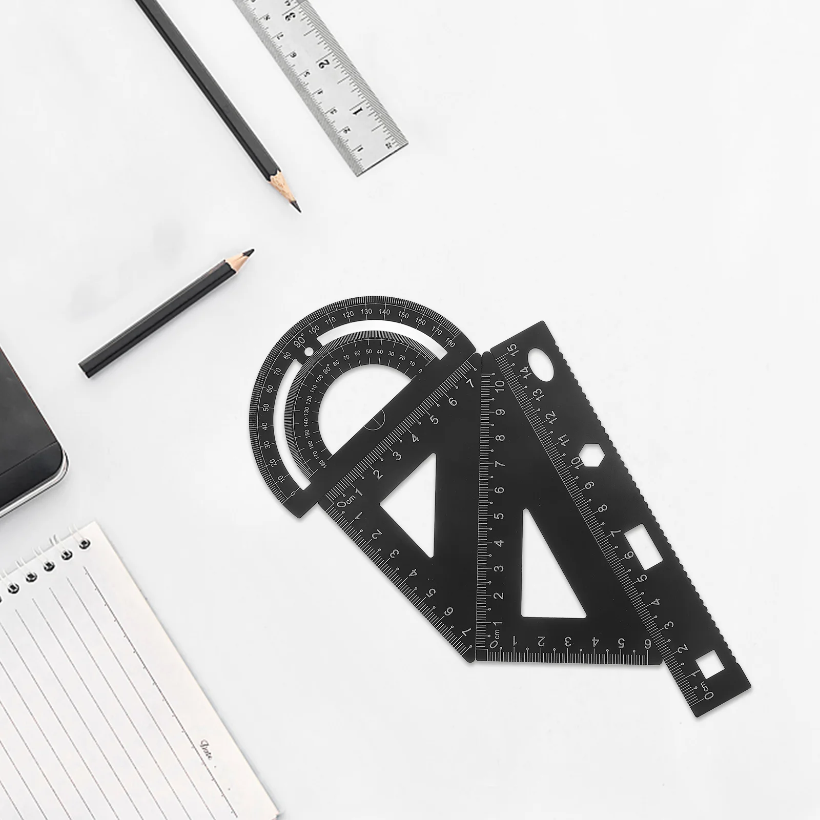 

4pcs Metal Ruler Set Geometry Tools For Students Portable Stationery Kit Triangle Plate Protractor Ruler Set Drafting Tools