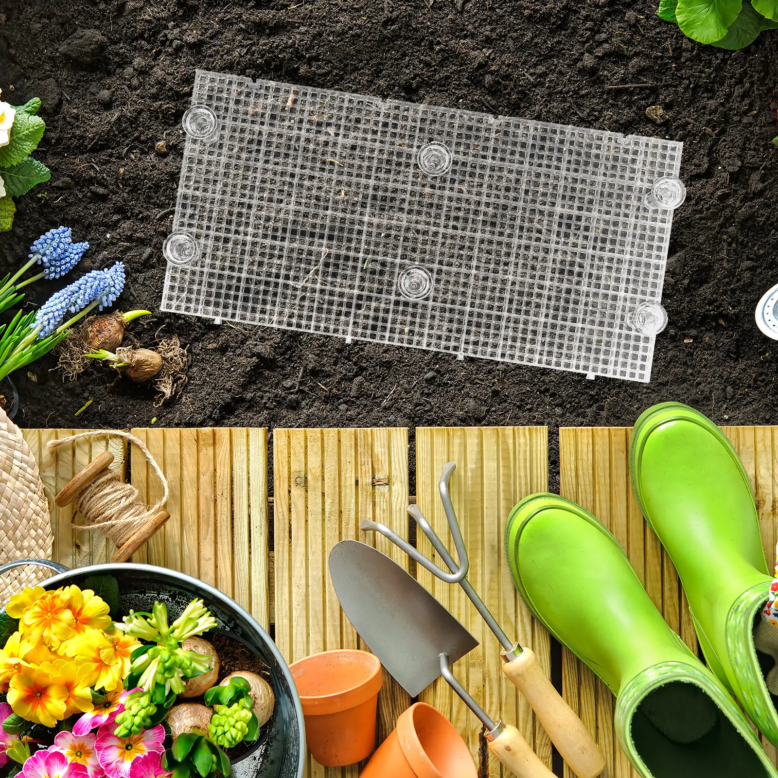 

1Set Plant Pot Grid Divider Tray Transparent Plastic Planter Base Tray for Balcony Gardening Indoor Plant Growth Control Plastic