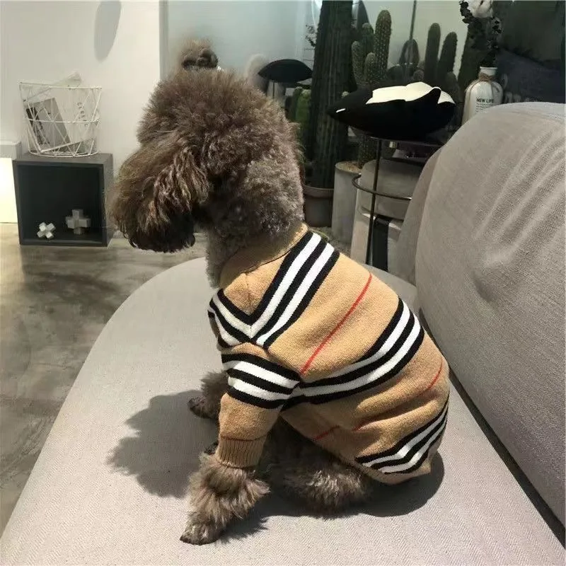 Winter Pet Dog Cat Clothes Chihuahua Teddy Puppy Kitten Striped Cardigan Warm Knitted Sweater Coat Fashion Clothing For Pet Dogs