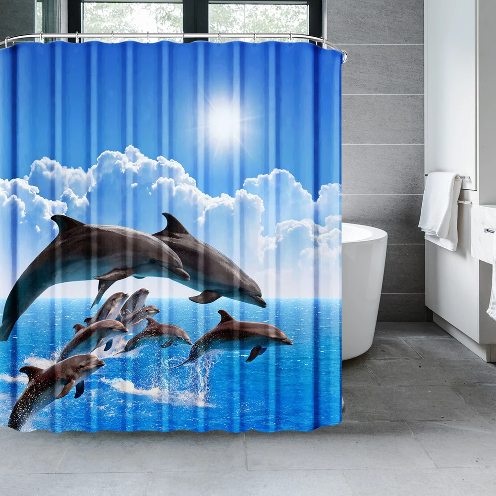 Dolphin Shower Curtain Blue Un - огляд і ціна Baby Nursery Green