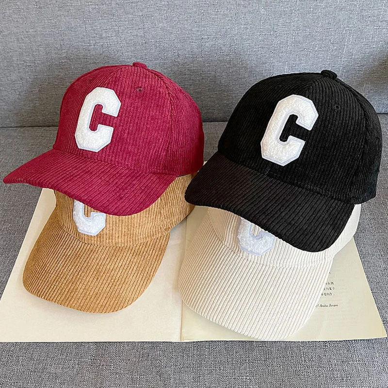 Neue Cord-Baseballkappe für Damen, Modische C-Buchstaben-Snapback-Mütze, Verstellbare Casual Hip-Hop-Kappe für Herren, Outdoor-Angeln und Joggen – Detail 6