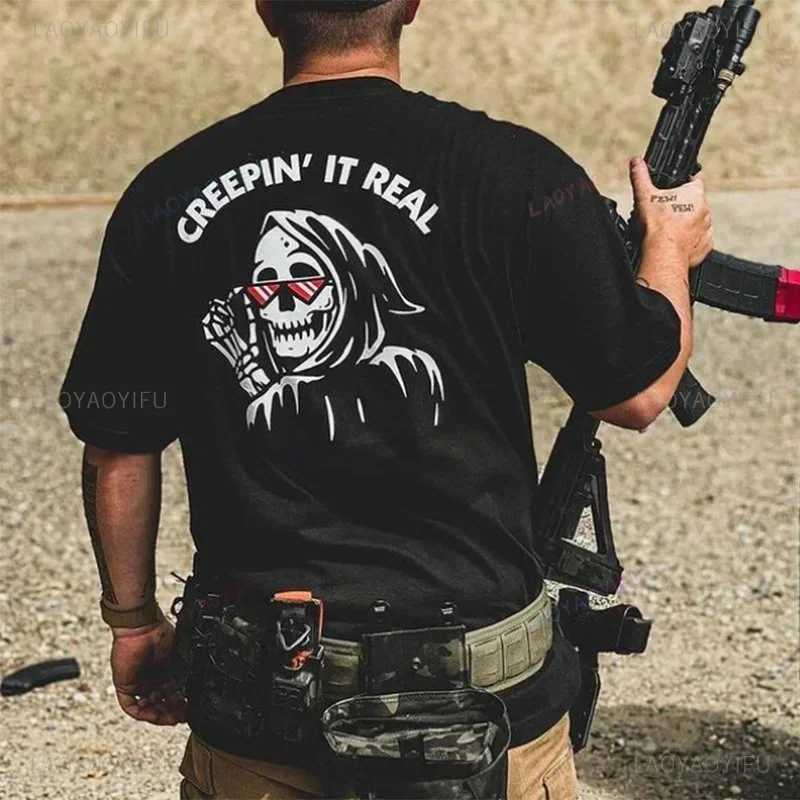 الرعب الشيطان الظلام الشرير الجمجمة طباعة تي شيرت القطن الشارع روك الهيب هوب المحملة الذكور القوطية Harajuku الجرافيك الأعلى Ropa Hombre Camisetas #2