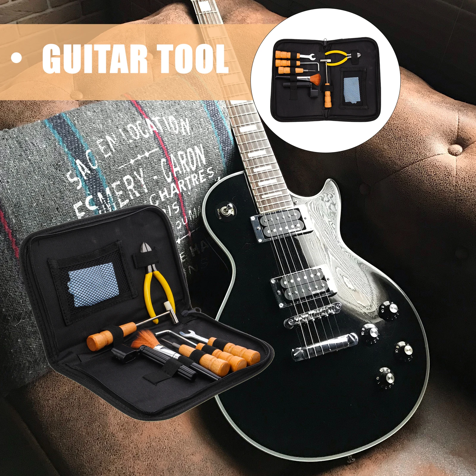 

Professional Guitar Repair Tool Set 12pcs Premium Maintenance Kit Bag for Cleaning Tuning Accessories for Beginners