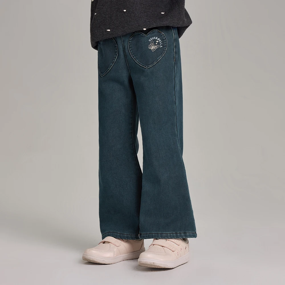 Dave Bella Girls Fleece-lined Flare Jeans Children Winter Warm Bootcut Pants Fashion Elastic Waist Casual Trousers DK4263718
