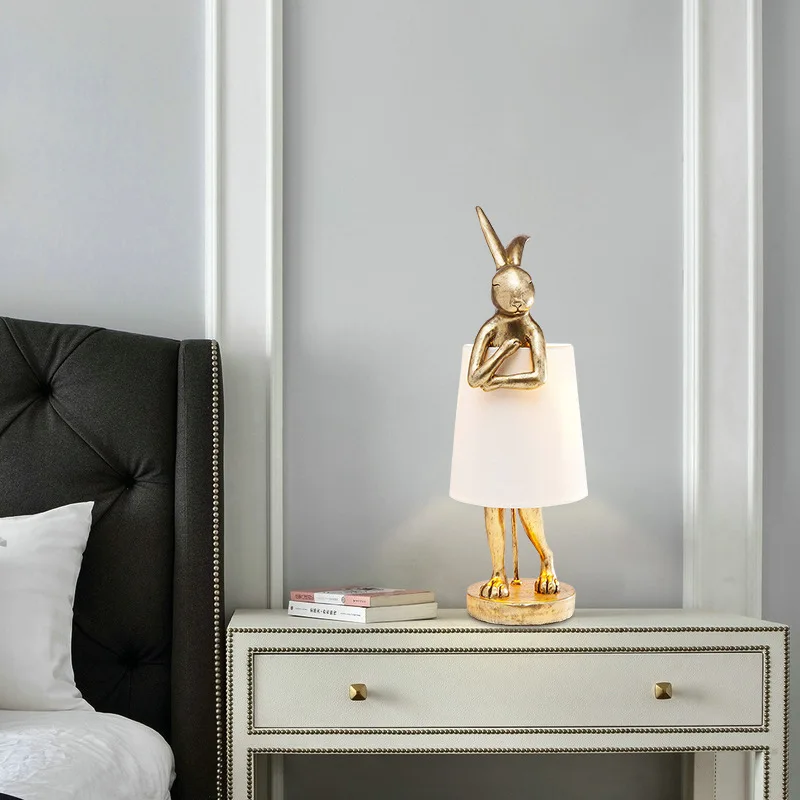 Nordic Design Creative Resin Rabbit Table Lamp Retro Living Room Bedroom Decorative Desk Lights Bedside Study Dining Fun Fixture