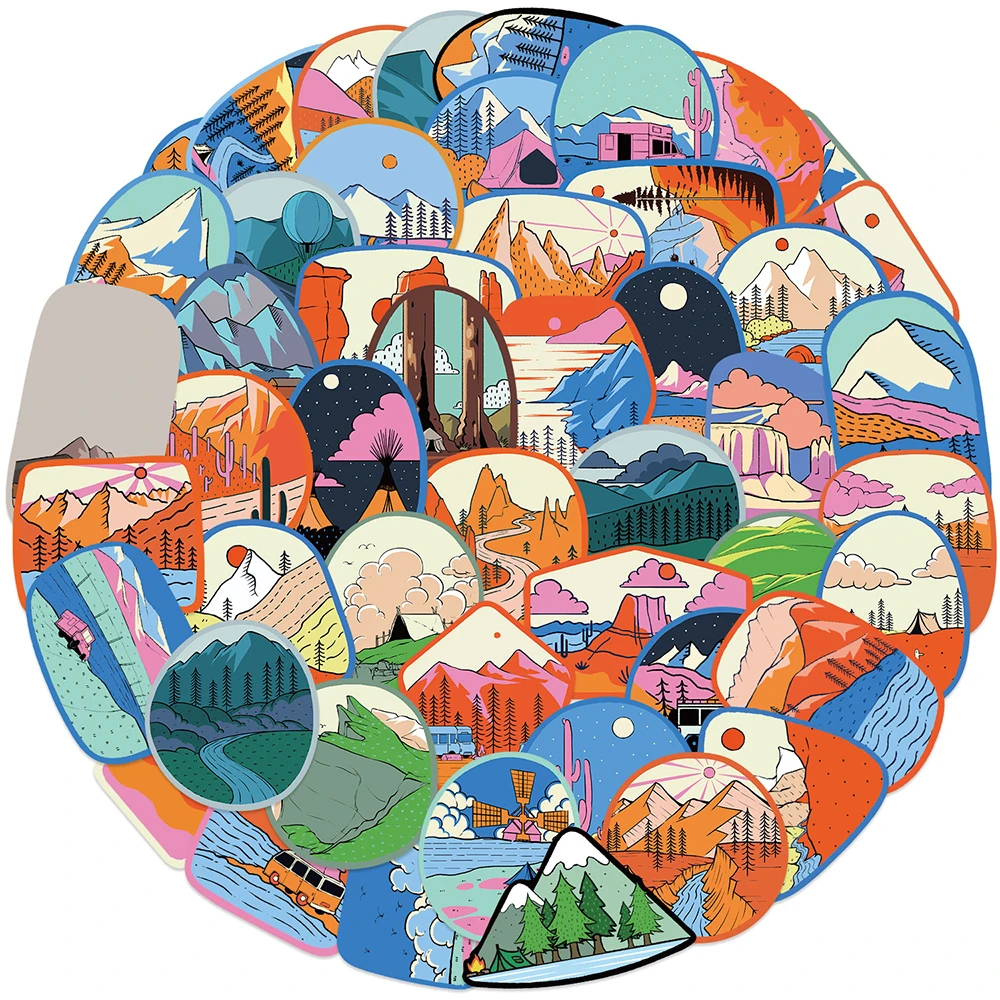 10/30/50pcs Cartoon Outdoor Camping Stickers Travel Decals DIY Phone Case Guitar Laptop Diary Funny Graffiti Sticker Decoration