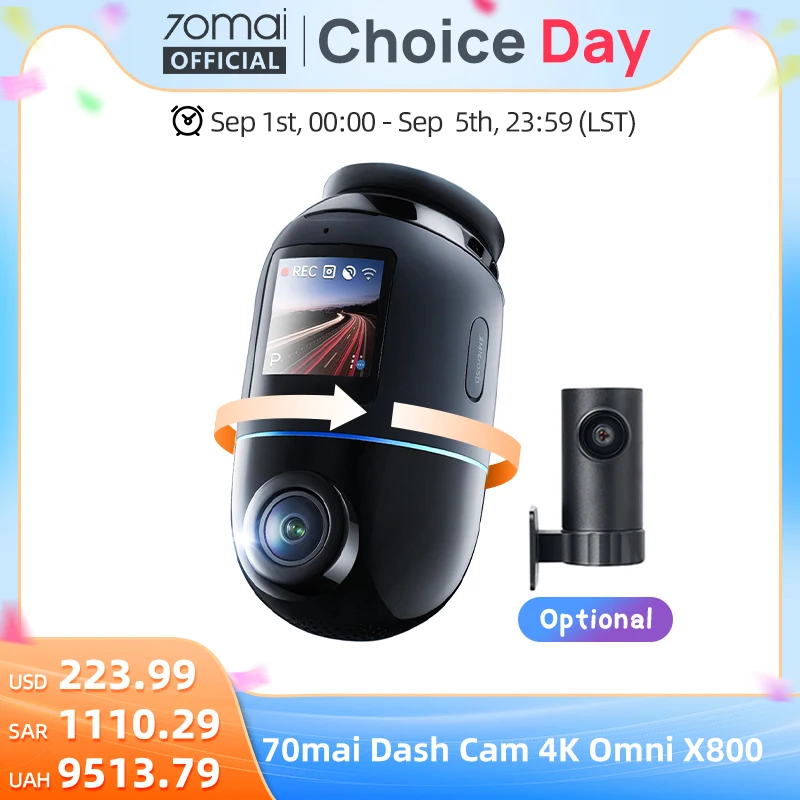 70mai Dash Cam Omni X800 2 Ultra HD 4K Çözünürlük Araç Kamerası ve Arka Kamera RC14 ile 128 GB SD Kart: En İyi Araba Kamerası Seçimi