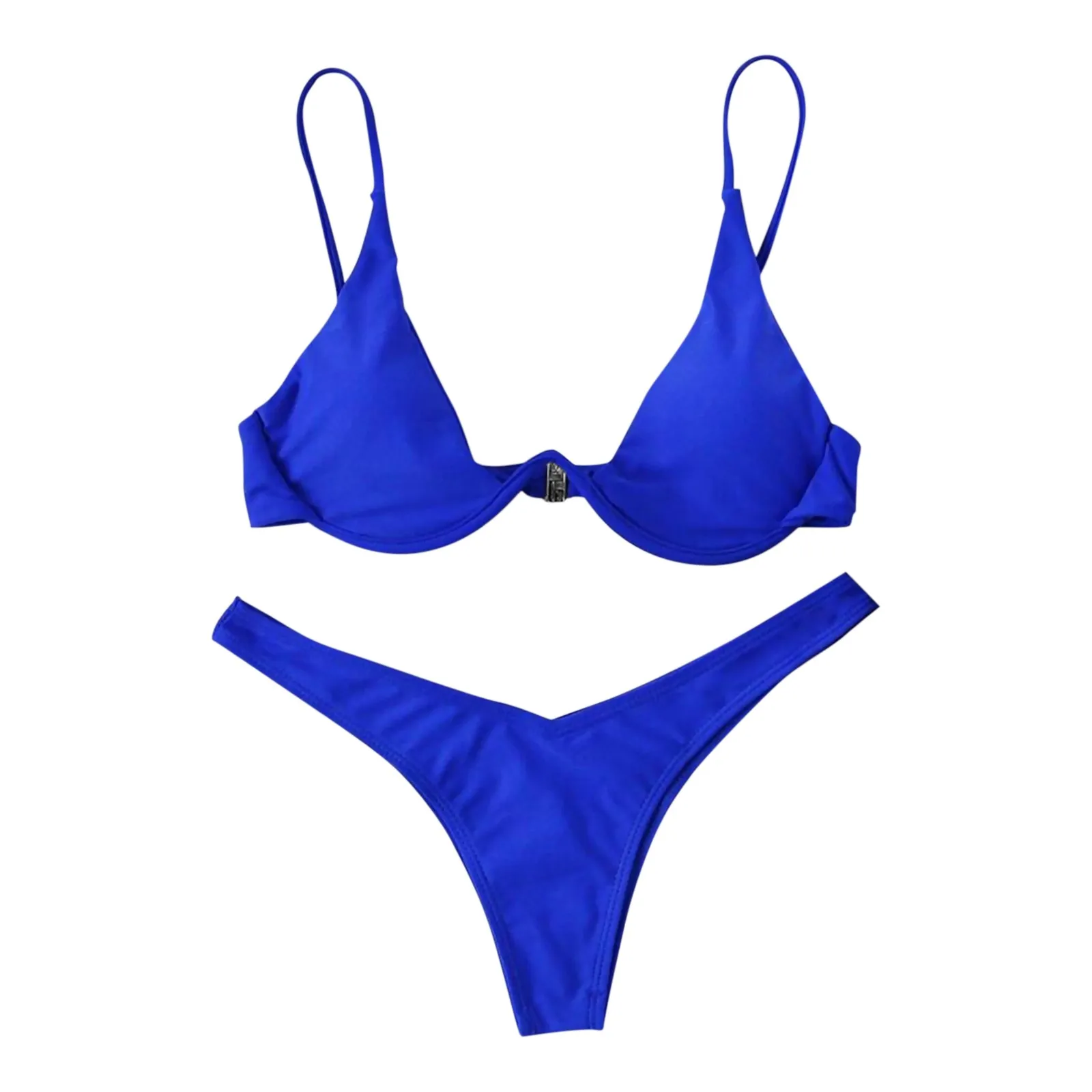 Ensemble de bikini fendu pour femme, maillot de bain 2 pièces, simple, classique, solide, réglable, sangle initiée, soutien-gorge à dos, string sexy