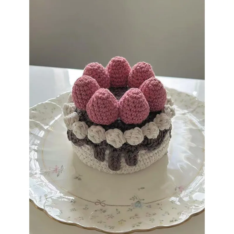 {Handmade Woven}Instagram Style Strawberry Cake Yarn Crochet Donut To, Handmade DIY Material Bag As A Gift for Girlfriends