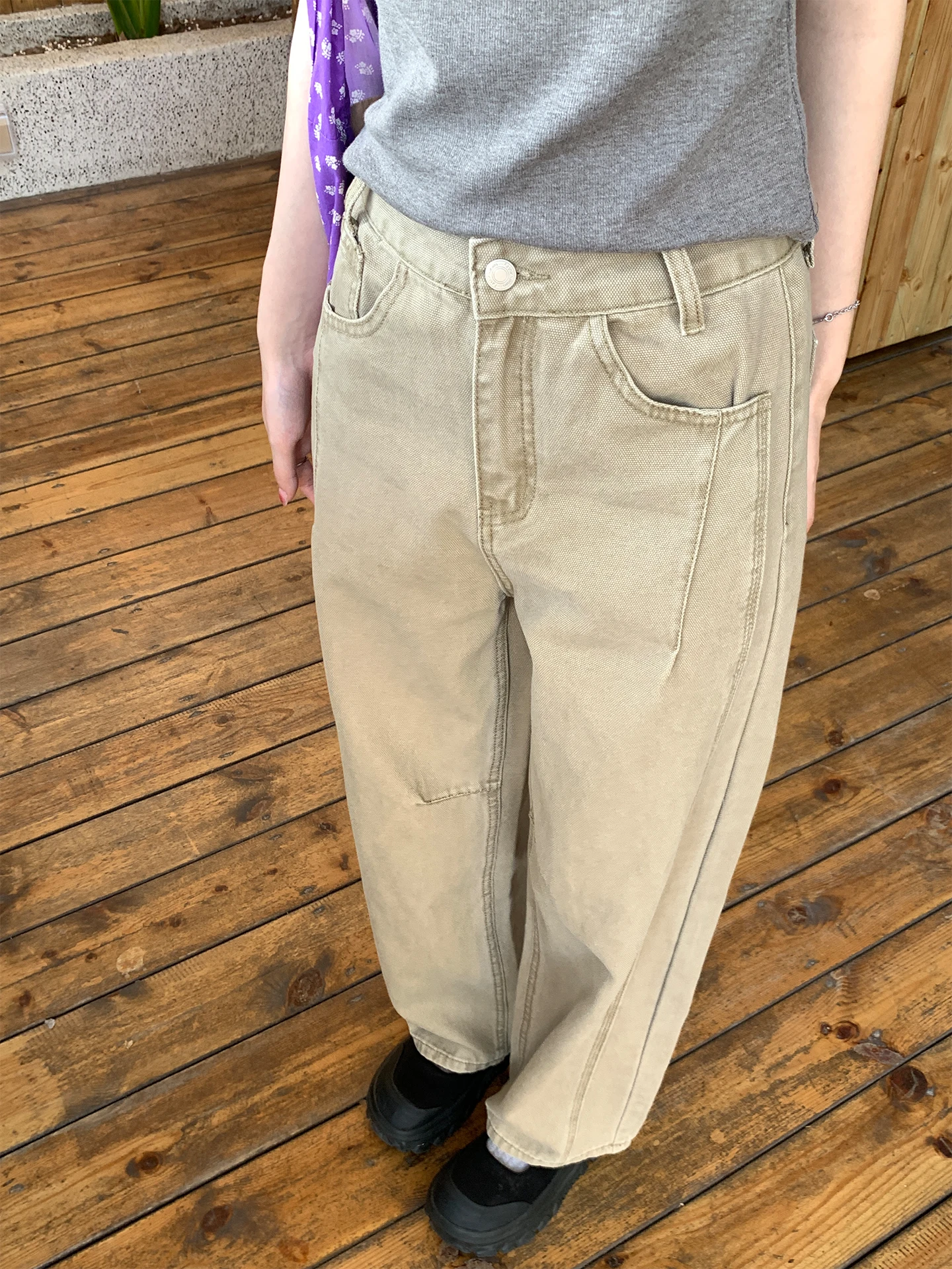 

Holli Korean Sle High Waist Straight Leg Wide Leg Pants Women's Long Trousers Spring New Arrival Patchwork Design