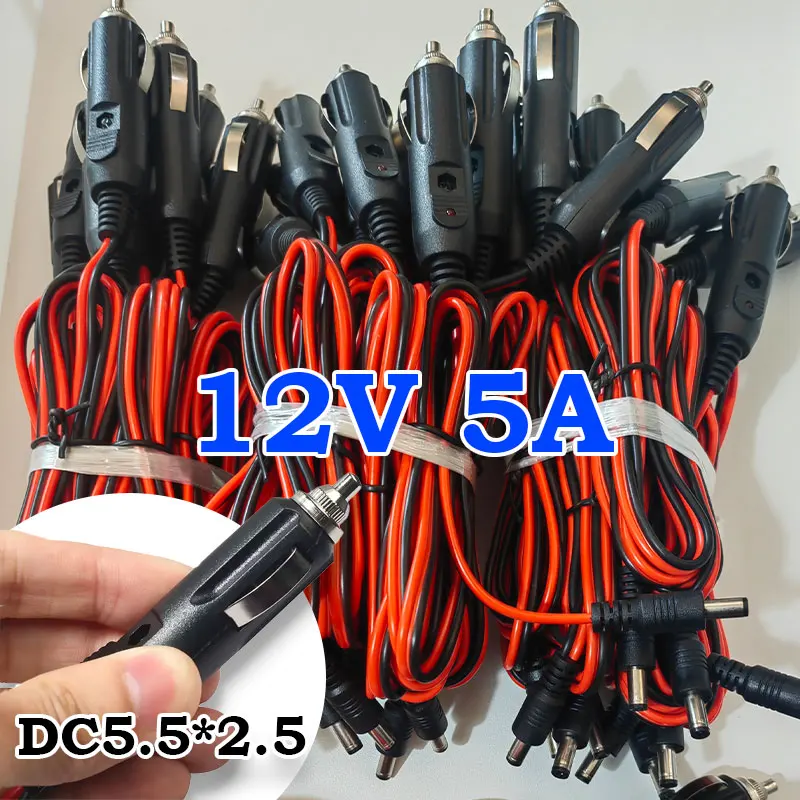

New 12V 5A DC Car Cigarette Lighter Charger With 3A Fuse, Universal Power Adapter DC Plug 5.5x2.1mm Cable 1.2m