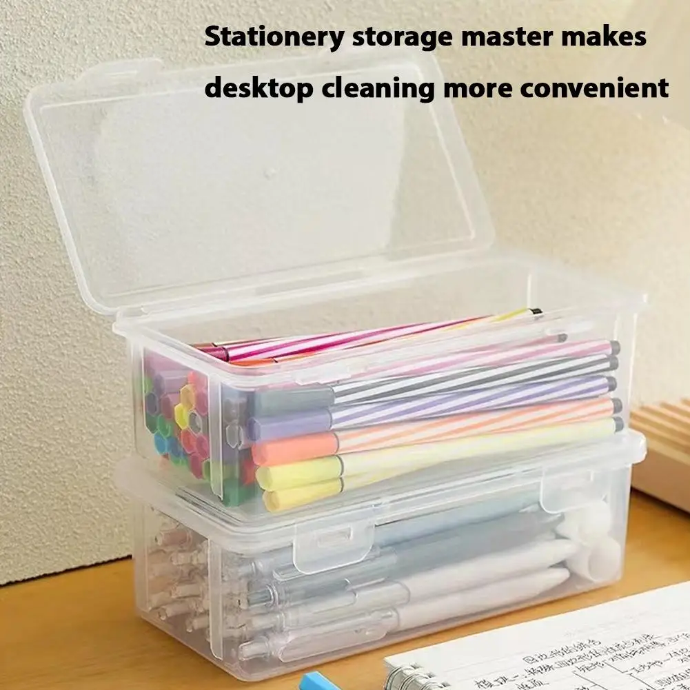1-2 Transparent plastic desktop organizer box for miscellaneous storage of office supplies, pens, file boxes, kitchen storage