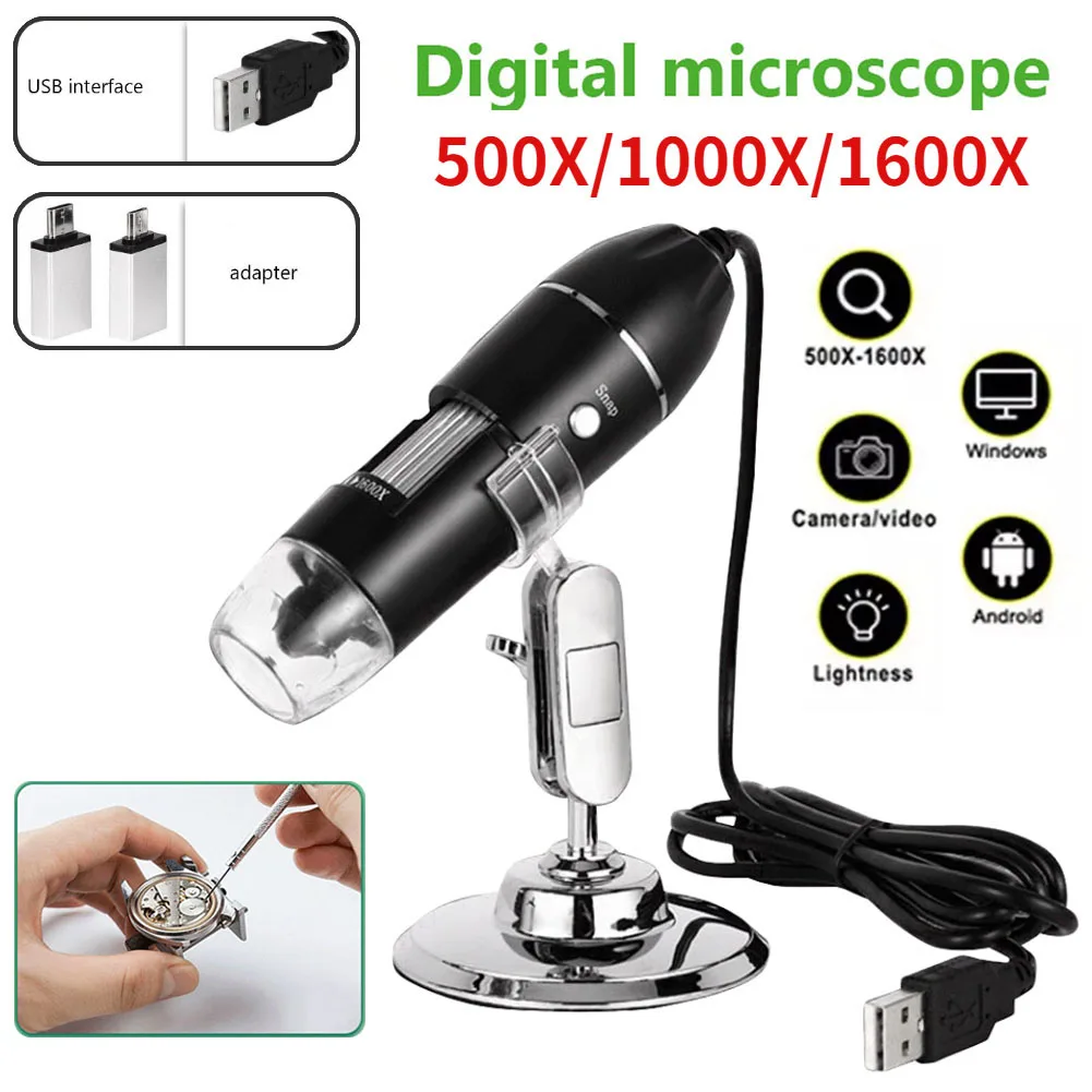 500X/1000X/1600X Digital Microscope Camera Type-C USB Portable Electronic Microscope For Soldering LED Magnifier Phone Repair