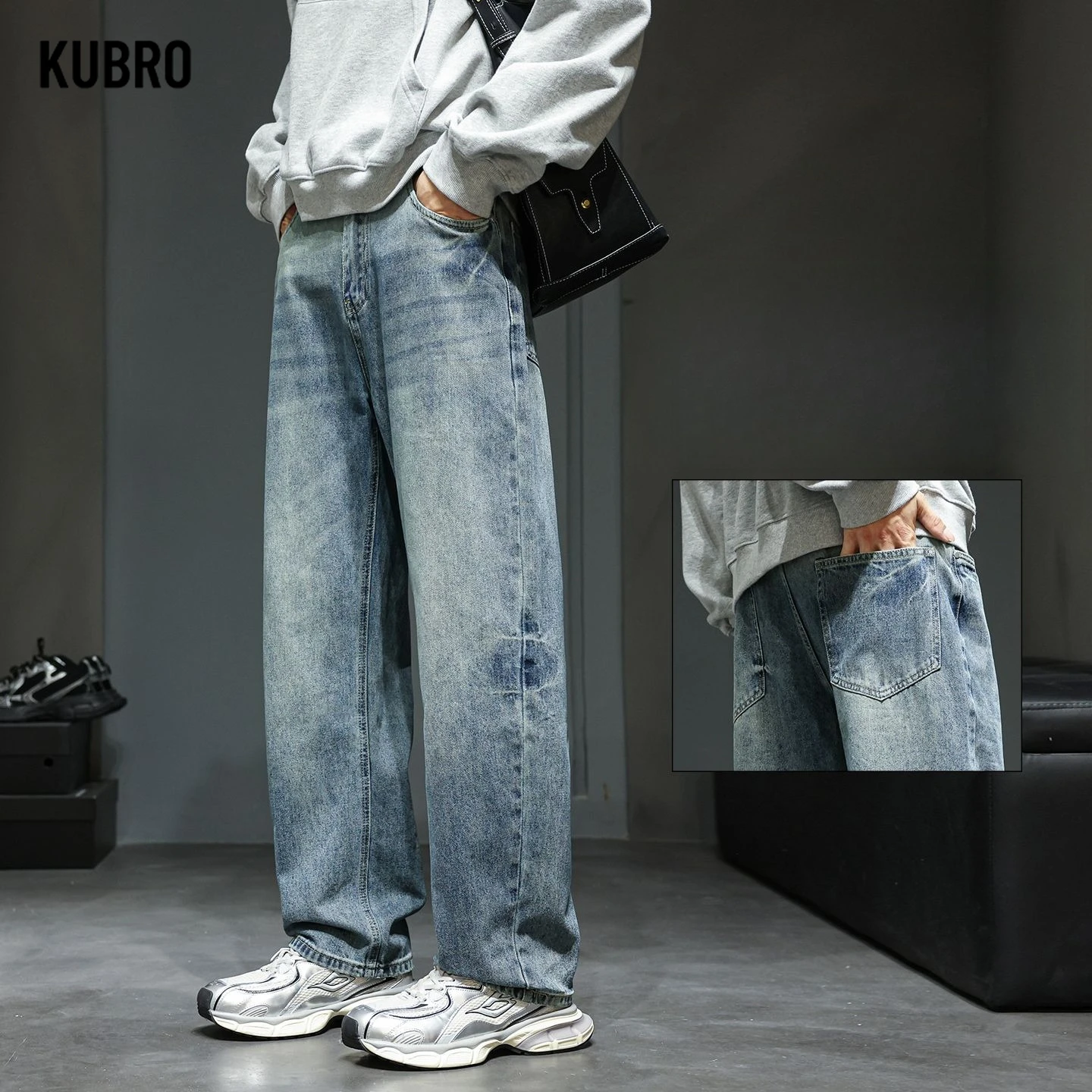 Light-colored Washed Tie-dye Technique Versatile New Autumn and Winter New Curved Knife Tie-flower Denim Men's Pants Men's Jeans