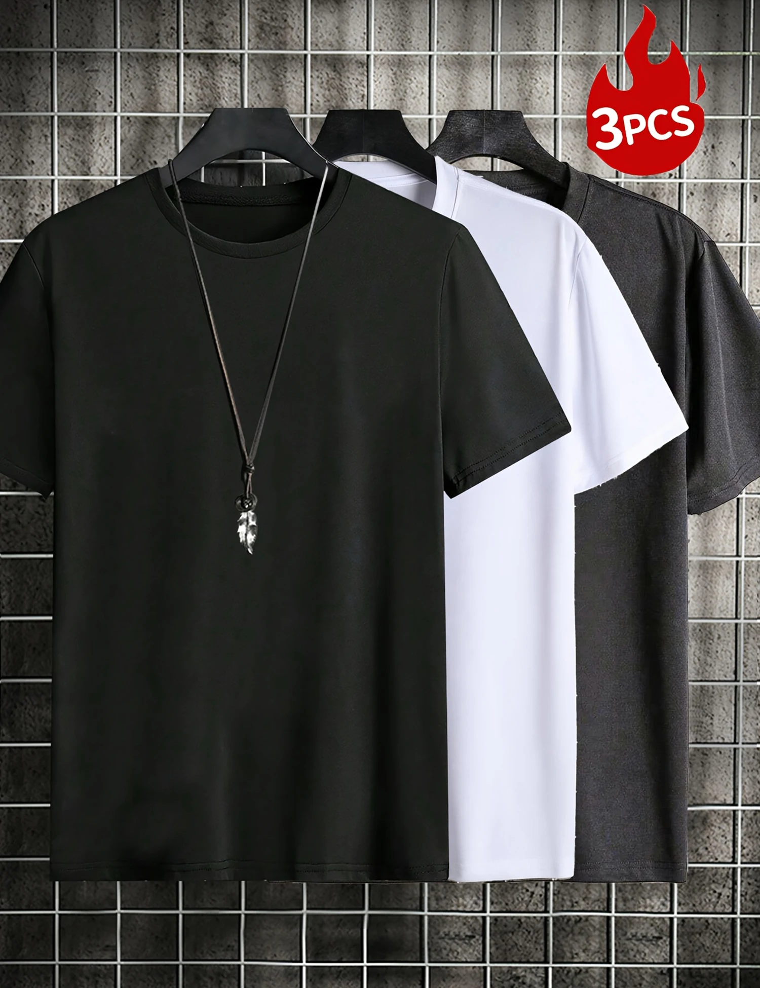 3-teiliges Set Baumwoll-T-Shirts für Herren Retro Mehrfarbig Übergroß Kurzarm Mode Paar-Kleidung Unisex Weiche Basis-Bekleidung
