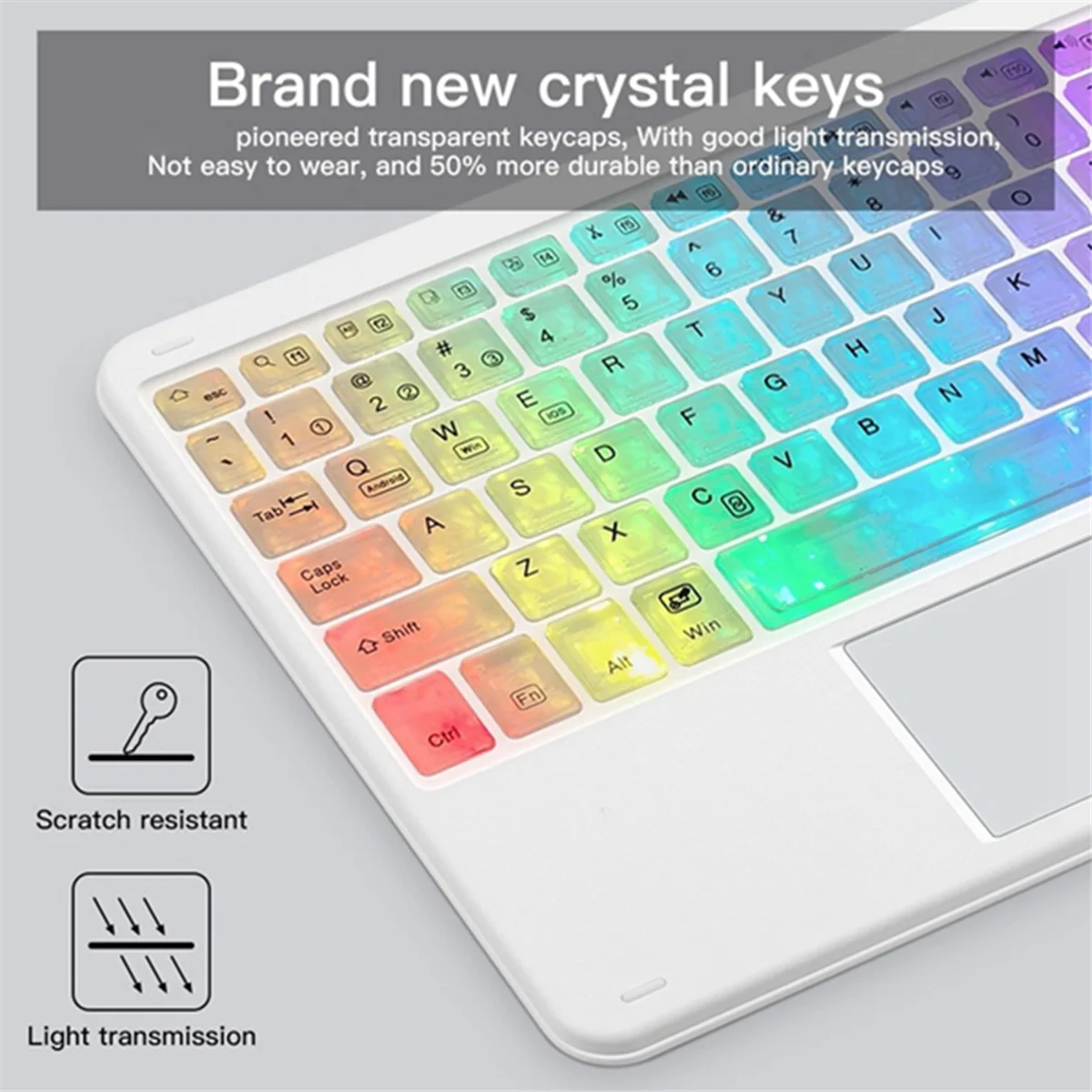 ATP-Transparent Colorful Luminous Bluetooth Keyboard 10 Inch Backlit Bluetooth Keyboard Suitable for Tablet Laptops White