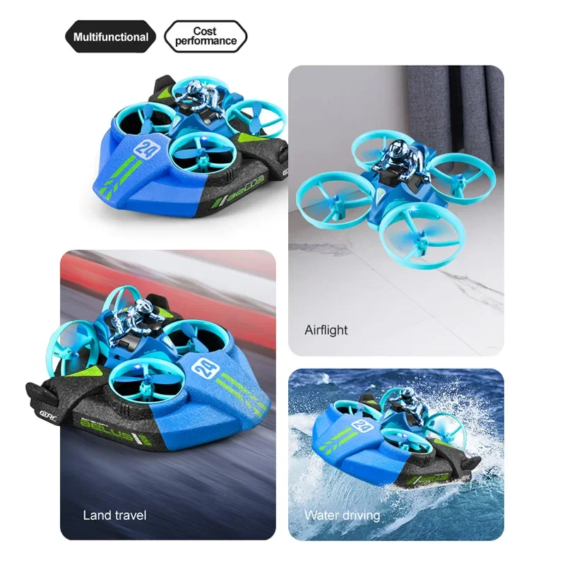 4DRC V24 Mini RC Drone Water Land Air Flight Hovercraft Boat Speed Drift 3 In 1 Toy 2.4G Quadcopter Waterproof for Kids Boy Gift