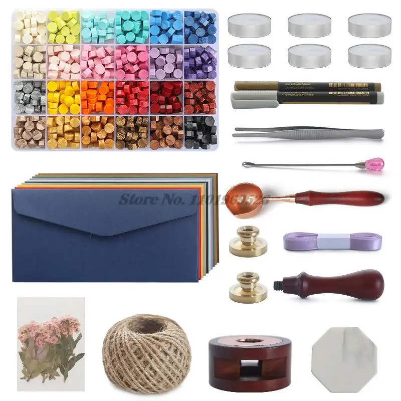 Romantic Wax Seal Stamp Set Kit Lacquered Craft Supplies Sisal Rope Christmas Wedding Invitation Decorative Sealling Wax Set