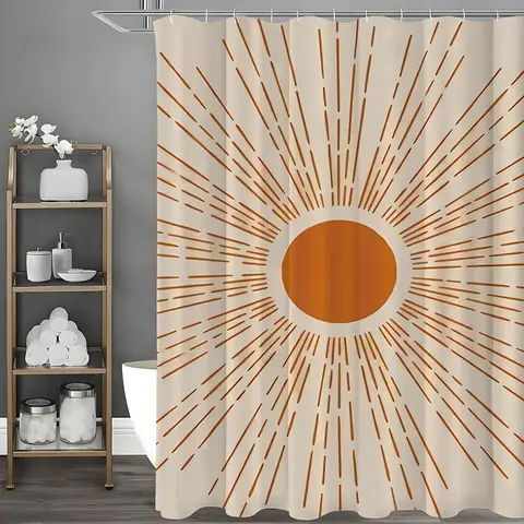 Cortina de ducha de sol roja, cortina de ducha decorativa para baño, cortina de ducha impermeable con ganchos