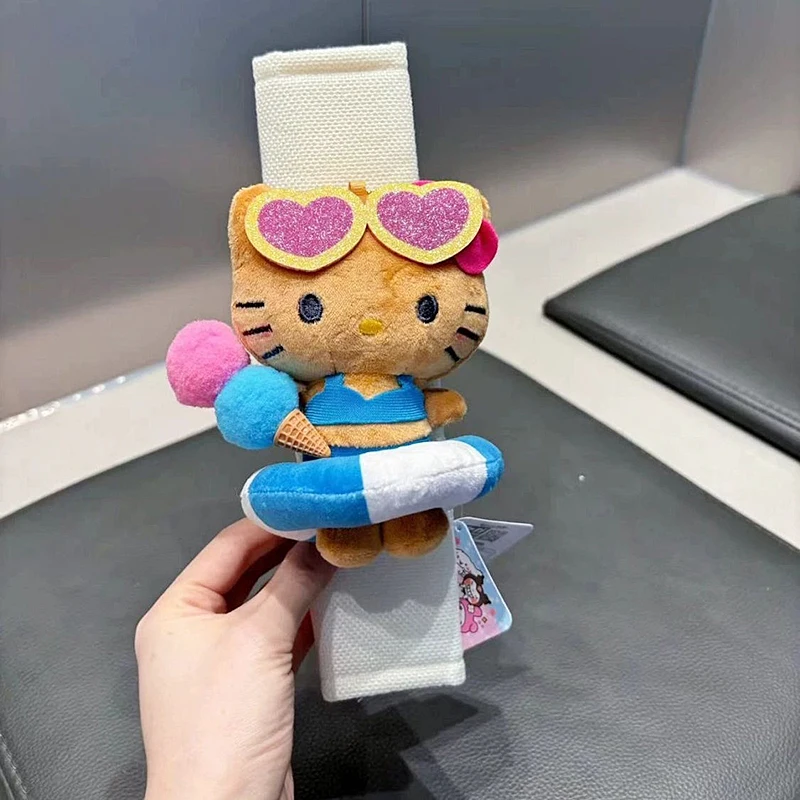 Sanrios Anime Hellokittys Plush Shoulder Cover Cute Cartoon Animals Safety Universal Auto Belt Shoulder Pad Car Auto Interior