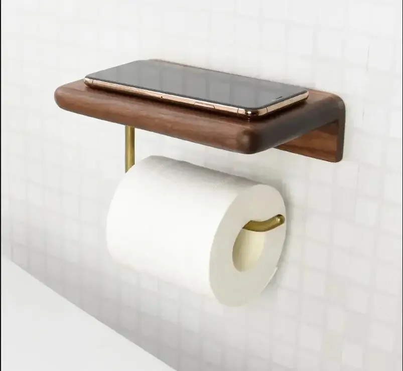 

Toilet Roll Holder Brass Wood Tissue Napkin Holders Paper Towel Rack Dispenser Wall