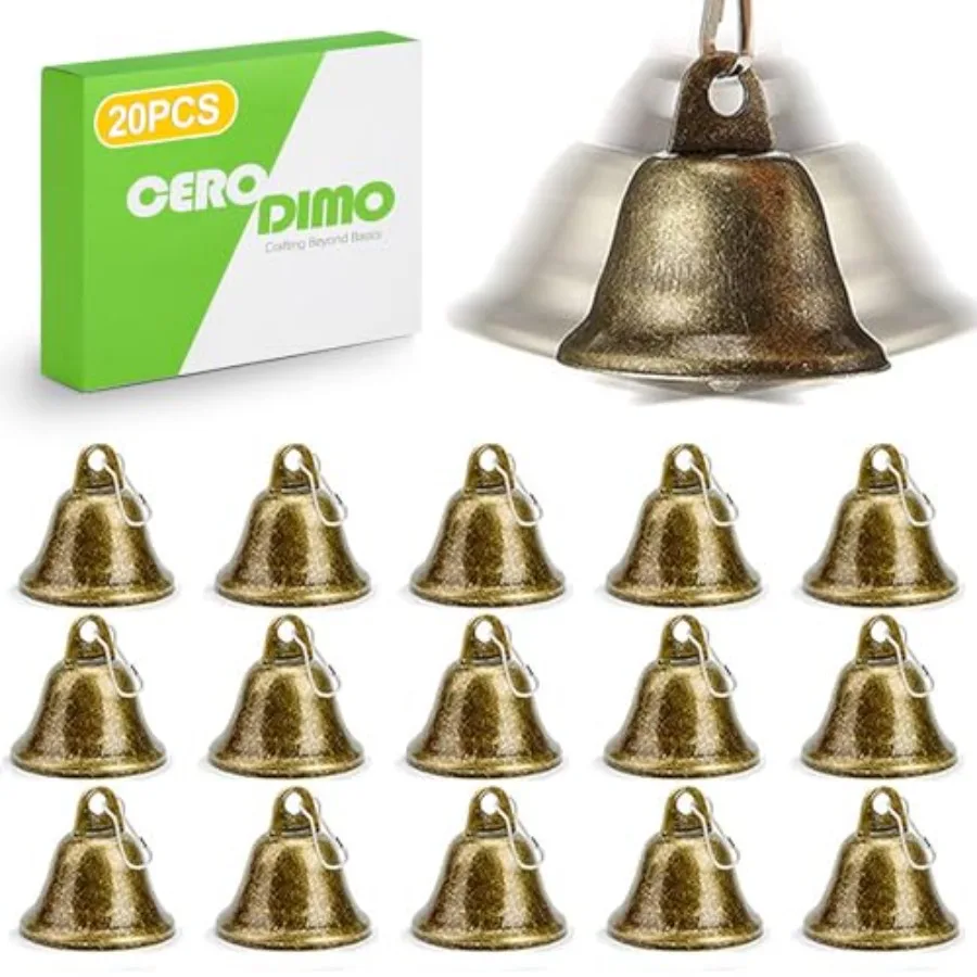 

20 PCS Small Brass Jingle Bells with Spring Clips for Crafts, Vintage Bronze Mini Bells with Spring Hooks, Tiny Bells for Dog C