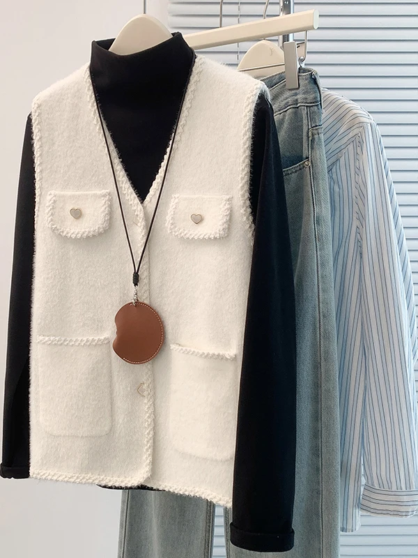 

Ele Camere вязаный жилет женский свободный открытый кардиган свитер красивый многослойный сарафан осень зима Faion для поездок на работу