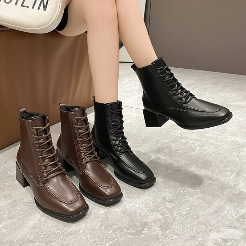 

2023 New Boots Lady Boots-Women Autumn Shoes Elegant High Heel Rubber Ankle Solid Basic Casual Loafers Ladies Fashion Boots