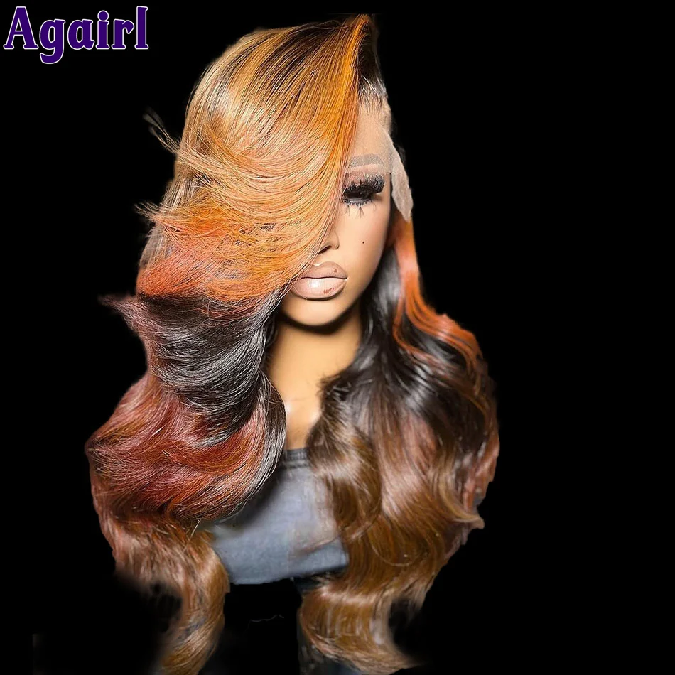 Orange Red Brown Lace Front Wig Body Wave Human Hair Wigs For Women Pre Plucked Ready To Wear Transparent 6X4 Lace Closure Wig