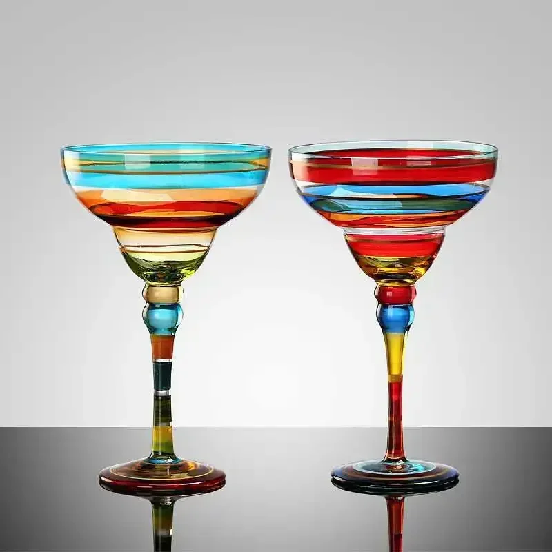 270ml Creative Margarita Wine Glasses Handmade Colorful Cocktail Glass Goblet Cup Lead-free Home Bar Wedding Party Drinkware