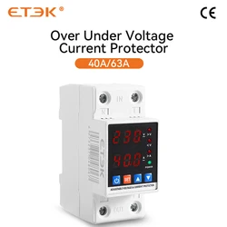 ETEK Relay Adjustable Over Voltage Current and Under Voltage Protective Device Protector Relay40A 63A EKVAP