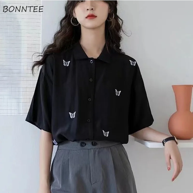 Shirts Women Summer Clothing Turn-down Collar All-match New Arrival Fashion Korean Style Baggy Trendy Vintage Schoolgirls Top