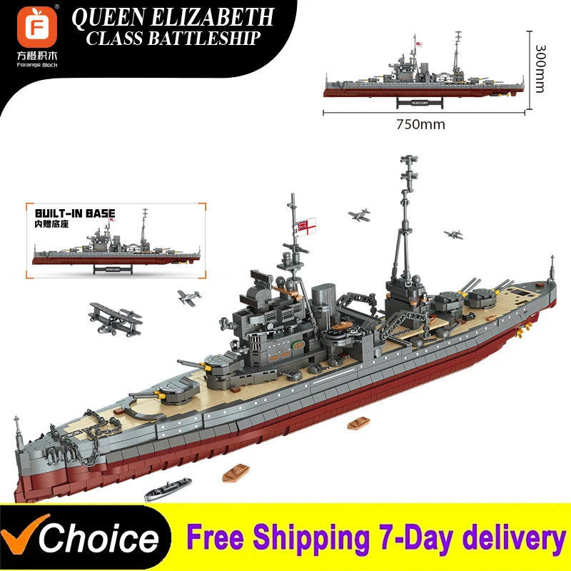 2277 pçs militar segunda guerra mundial navio de guerra batalha barco blocos de construção define a elizabeth classe battleships tijolos brinquedo para crianças gitfs