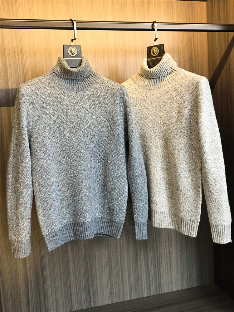

Мужской свитер из тонкой вязки из шерстяной смеси с высоким воротником, модный городской стиль, длинный рукав, зимний молодежный однотонный трикотаж