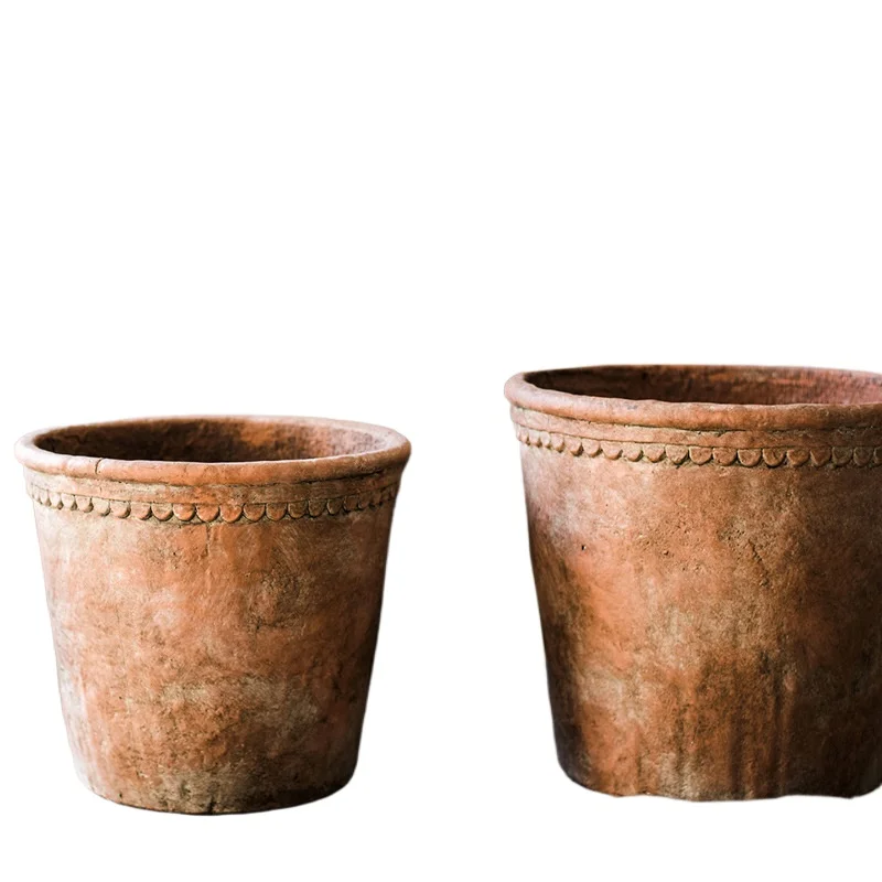 

Red pottery flower pot extra large, household flower utensils, outdoor courtyard breathable ceramic pot, cement pot.