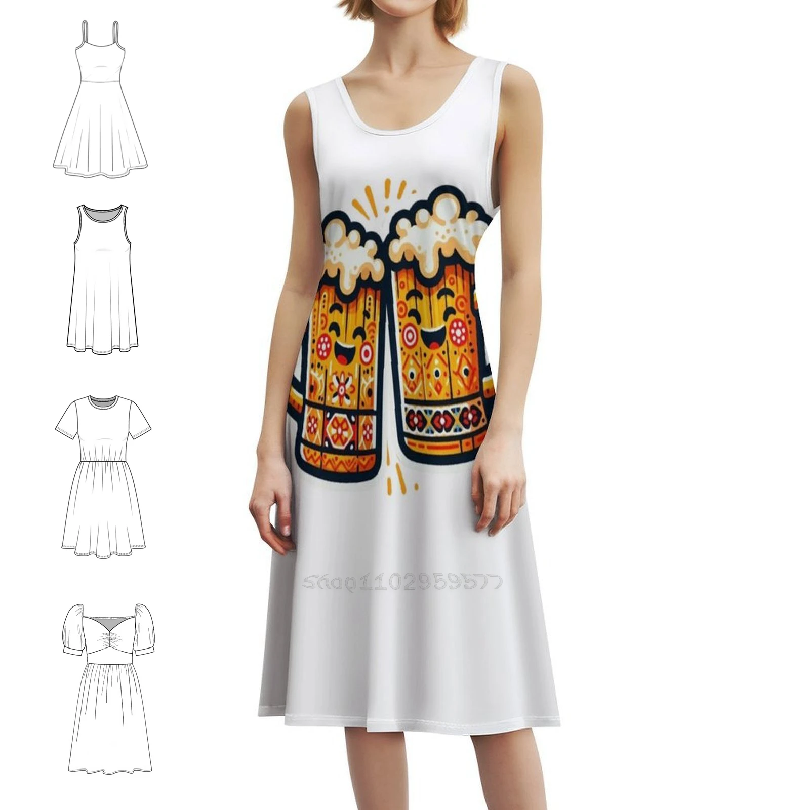 

Веселая пивная кружка Платье в корейском стиле для женщин Элегантное повседневное платье для вечеринки или повседневной носки Веселая пиво Веселая пиво Улыбающее пиво