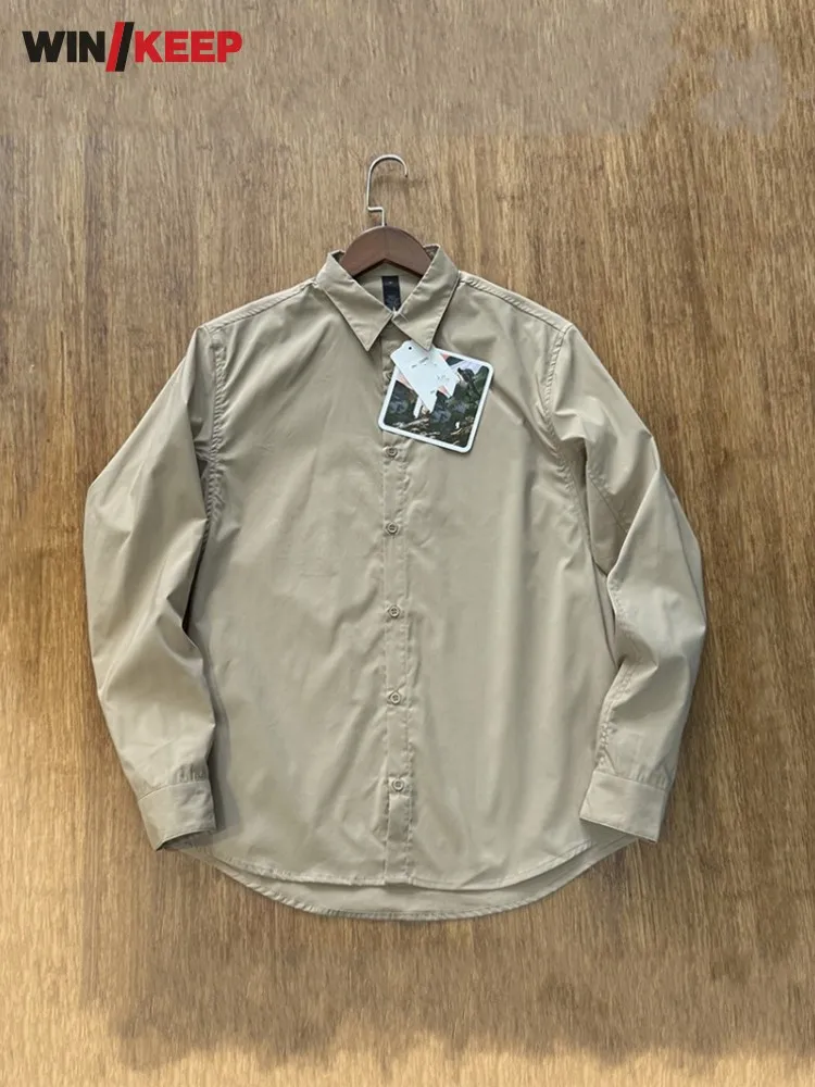 

Outdoor Hiking Mens Quick Dry Breathable Shirt Single Breasted Long Sleeve Sun Protect Camping Tops Loose Fit Trekking Shirts